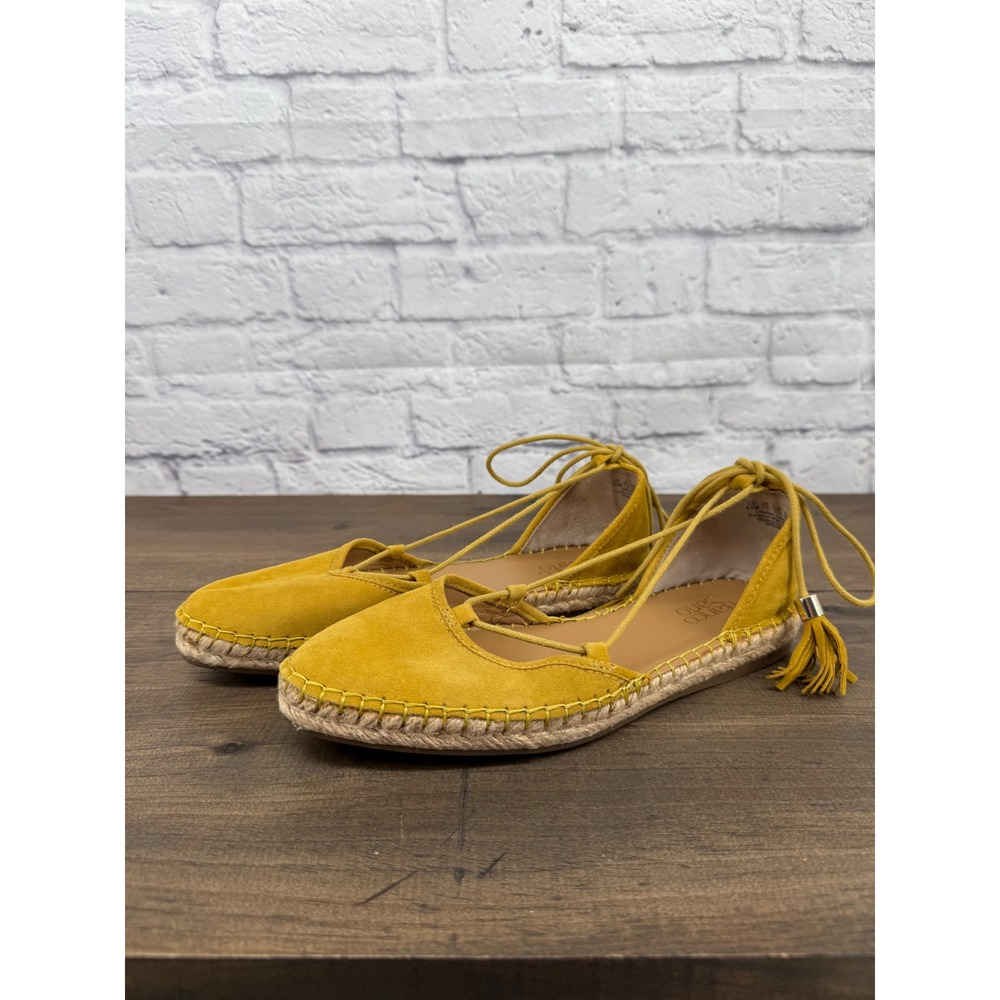 Franco Sarto Dream Mustard Yellow Suede Lace Up Tassel Espadrille Flats 9.5M